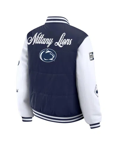 Wear By Erin Andrews Women's Navy Penn State Nittany Lions Varsity Puffer Jacket In Blue