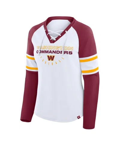 Fanatics Women's White/burgundy Washington Commanders Redzone Blitz Package Raglan Lace-up V-neck Long Sleeve In Burgundy
