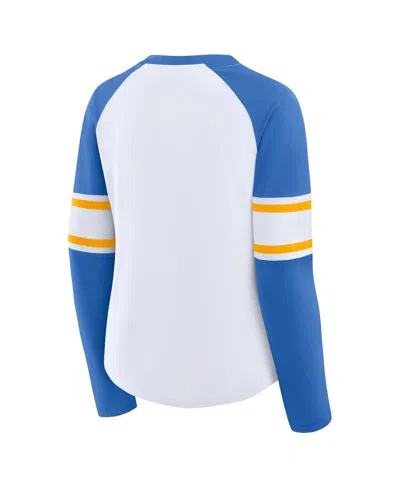 Fanatics Women's White/powder Blue Los Angeles Chargers Redzone Blitz Package Raglan Lace-up V-neck Long Slee In Multi