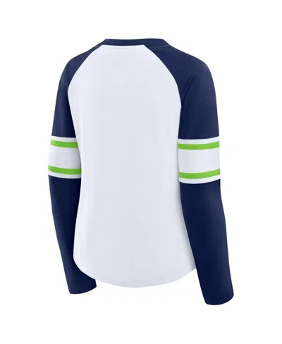 Fanatics Women's White/college Navy Seattle Seahawks Redzone Blitz Package Raglan Lace-up V-neck Long Sleeve  In Blue