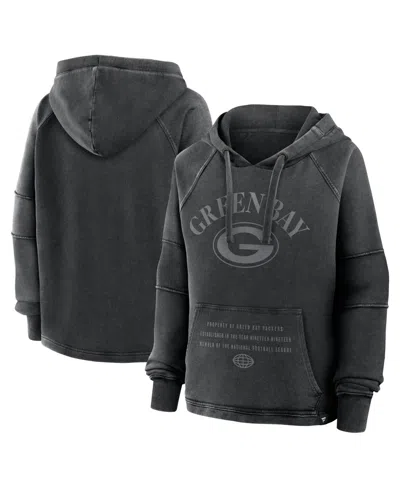 Fanatics Women's Black Green Bay Packers Oversized Raglan Gridiron Hoodie In Gray
