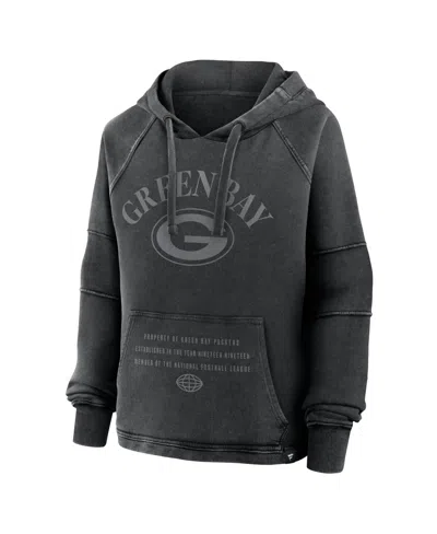 Fanatics Women's Black Green Bay Packers Oversized Raglan Gridiron Hoodie In Gray