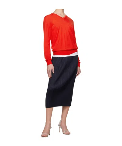 Issey Miyake Navy June New Colorful Basics 4 Midi Skirt In Blue