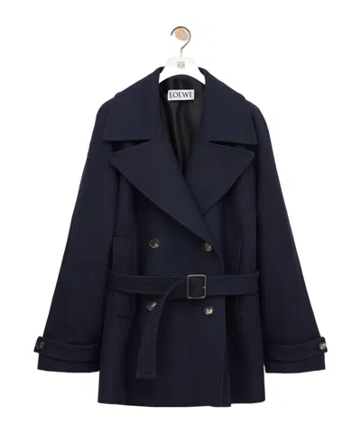 Loewe Double-breasted Belted Wool And Silk-blend Twill Jacket In Blue