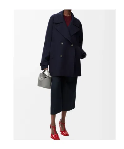 Loewe Double-breasted Belted Wool And Silk-blend Twill Jacket In Blue