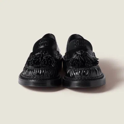 Miu Miu Tassel Loafers In Polished Leather In Black