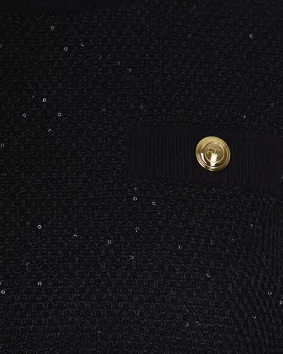 Elisabetta Franchi Textured Knit Cropped Sweater With Jewel-button Pockets In Black