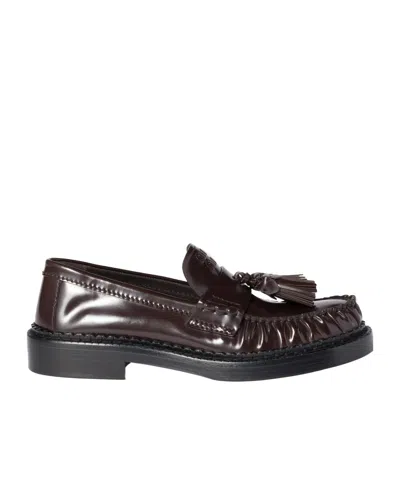 Miu Miu Tassel Loafers In Polished Leather In Burgundy