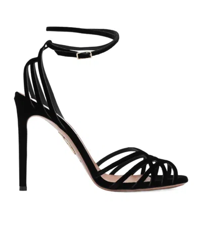 Aquazzura Wild Dream 105 Black Velvet Sandals In Multi