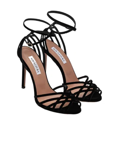 Aquazzura Wild Dream 105 Black Velvet Sandals In Multi