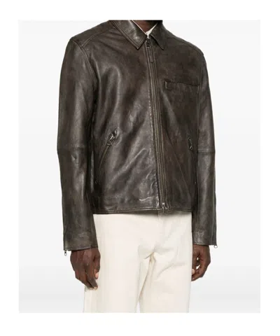 Samsoe & Samsoe Sacliff X Zip-front Leather Jacket In Brown