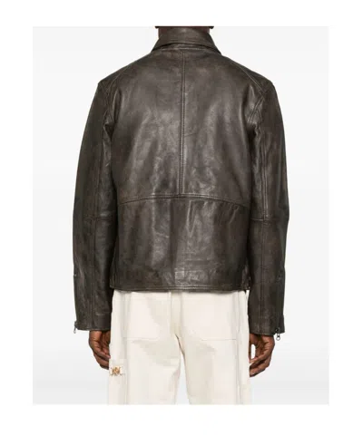 Samsoe & Samsoe Sacliff X Zip-front Leather Jacket In Brown