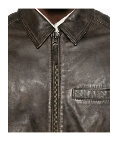 Samsoe & Samsoe Sacliff X Zip-front Leather Jacket In Brown