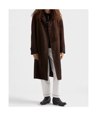 Prada Suede Coat In Brown