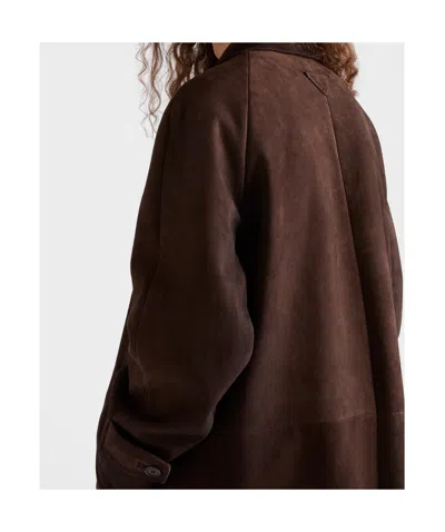 Prada Suede Coat In Brown