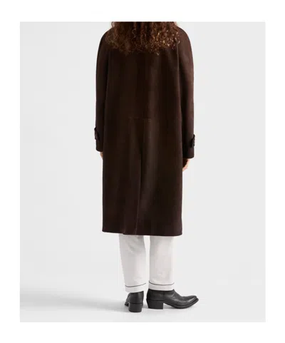 Prada Suede Coat In Brown