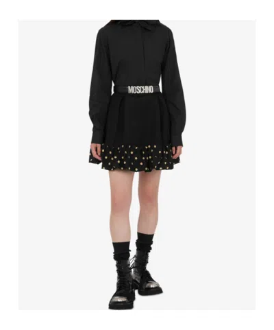 Moschino Midi Skirt With Polka Dots And Ruffles In Black