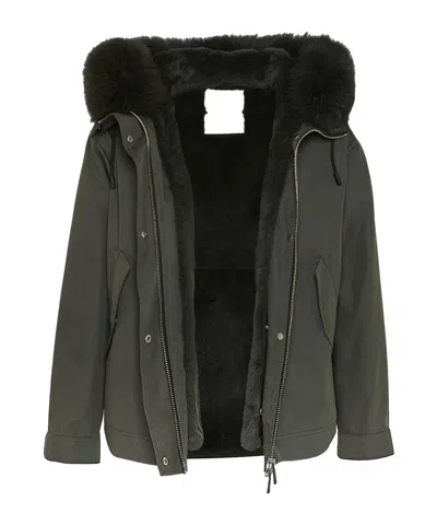 Yves Salomon Cotton Blend And Fox And Rabbit Fur Short Parka Clothing In Gray