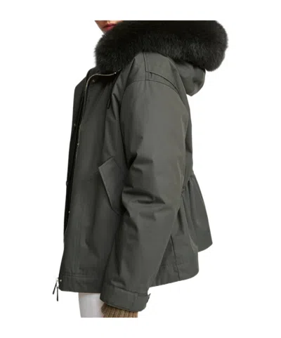 Yves Salomon Cotton Blend And Fox And Rabbit Fur Short Parka Clothing In Gray
