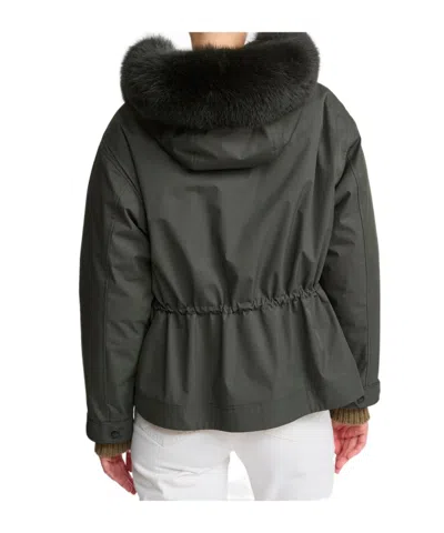 Yves Salomon Cotton Blend And Fox And Rabbit Fur Short Parka Clothing In Gray