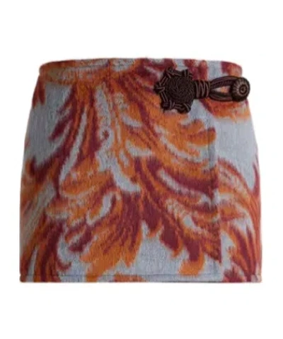 Etro Floral Wrap Mini Skirt Decorative Button In Brown