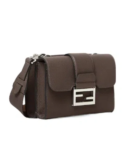 Fendi Double Baguette Leather Messenger Bag In Brown