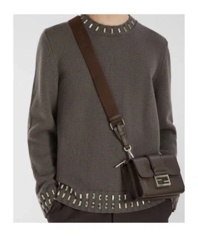 Fendi Double Baguette Leather Messenger Bag In Brown