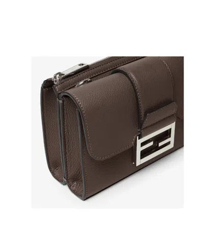 Fendi Double Baguette Leather Messenger Bag In Brown