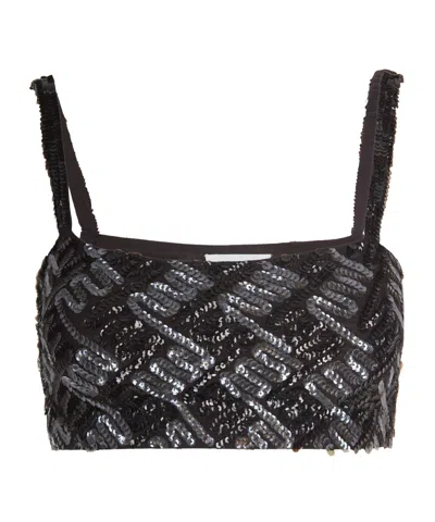 P.a.r.o.s.h Fitted Crop Top With All-over Sequin Geometric Pattern In Black
