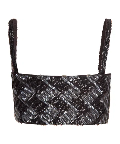 P.a.r.o.s.h Fitted Crop Top With All-over Sequin Geometric Pattern In Black