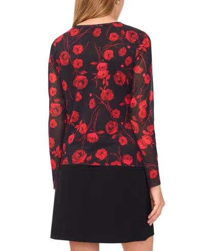 1.state Floral Mesh Long Sleeve Top In Red