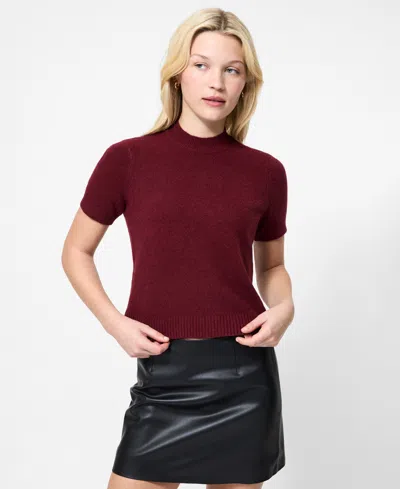 French Connection Vhari Knit Mock Neck Top In Burgundy