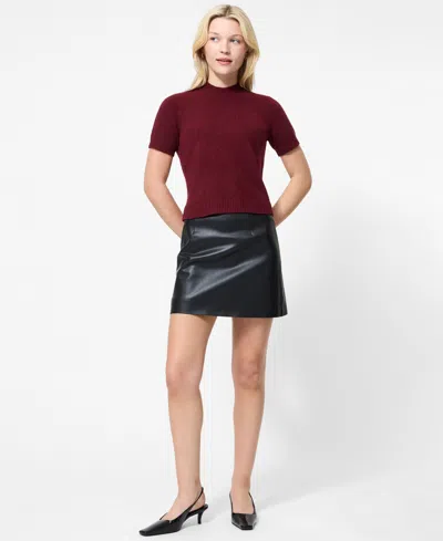 French Connection Vhari Knit Mock Neck Top In Burgundy