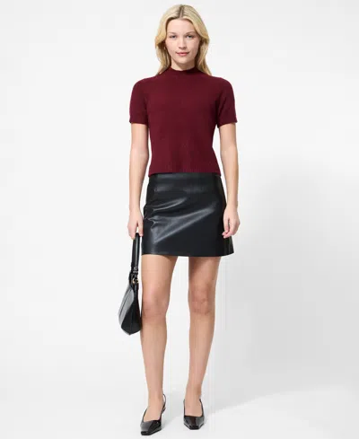 French Connection Vhari Knit Mock Neck Top In Burgundy