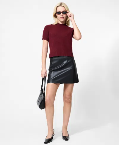 French Connection Vhari Knit Mock Neck Top In Burgundy