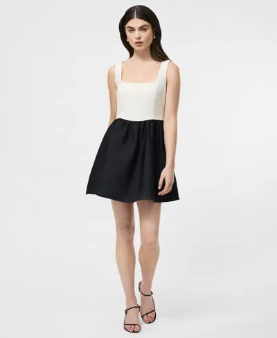 French Connection Structured Square Neck Sleeveless Mini Dress In Porcelain Cream In Black