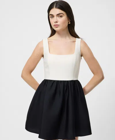 French Connection Structured Square Neck Sleeveless Mini Dress In Porcelain Cream In Black