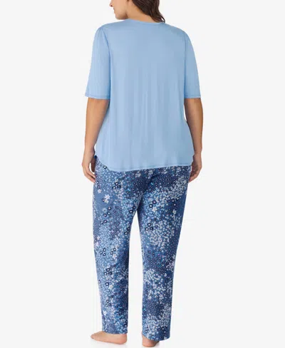 Ellen Tracy Plus Size 2-piece V-neck Top And Pants Pajama Set In Blue