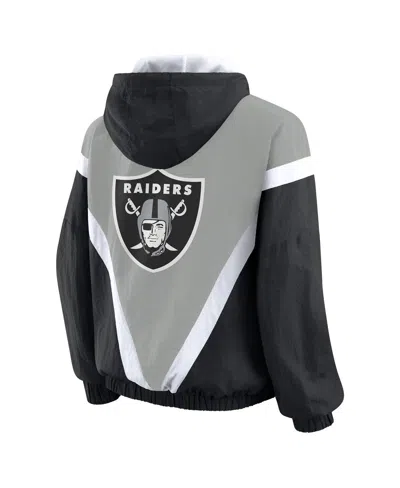 Wear By Erin Andrews Women's Black/silver Las Vegas Raiders Retro Crinkle Full-zip Hoodie Windbreaker In Multi