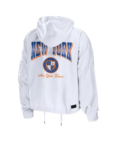 Wear By Erin Andrews Women's White New York Knicks Cropped Full-zip Windbreaker Jacket In White
