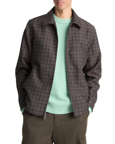 Vince Plaid Wool Blend Zip Jacket In Gray