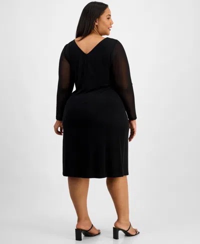 Connected Plus Size Asymmetric Sequin Panel Dress In Black