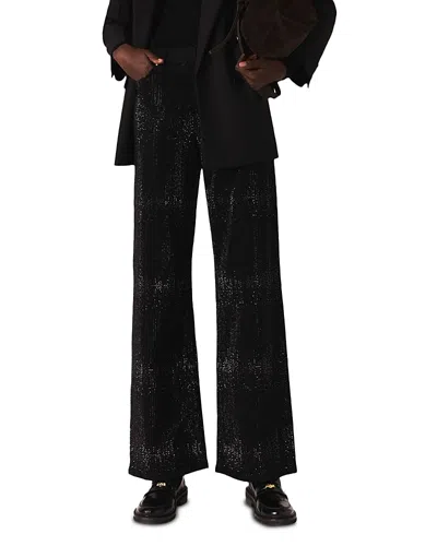 Maje Womens Rhinestone Wide-leg Mid-rise Stretch-denim Jeans Black