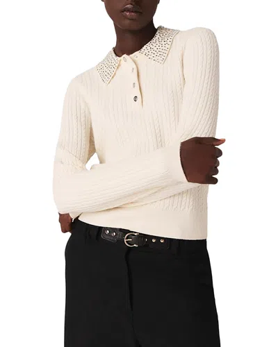 Maje Mitorsalyc Rhinestone Collar Polo Shirt In Animal Print