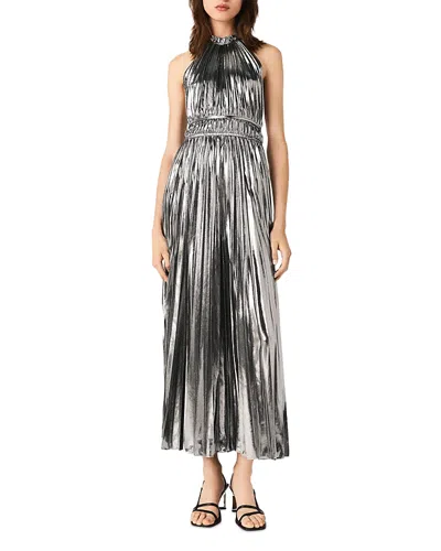 Maje Womens Silver Pleated Halter-neck Woven Maxi Dress
