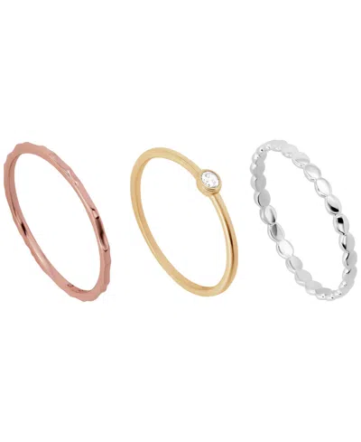 Macy's 3-piece Cubic Zirconia Ring Set (0.12 Ct. T.w.) In Tri Tone Sterling Silver In Gold