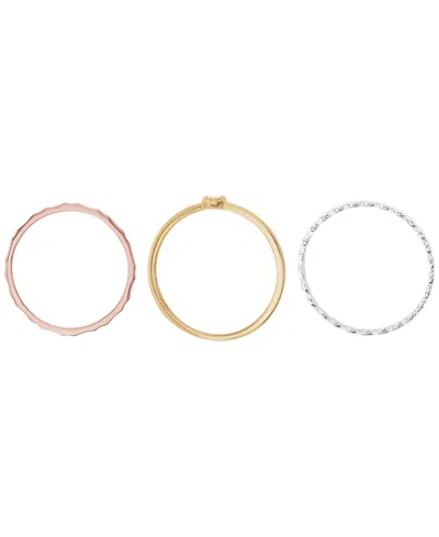 Macy's 3-piece Cubic Zirconia Ring Set (0.12 Ct. T.w.) In Tri Tone Sterling Silver In Gold