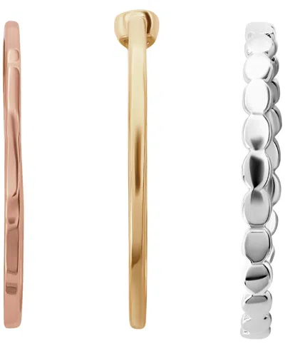 Macy's 3-piece Cubic Zirconia Ring Set (0.12 Ct. T.w.) In Tri Tone Sterling Silver In Gold