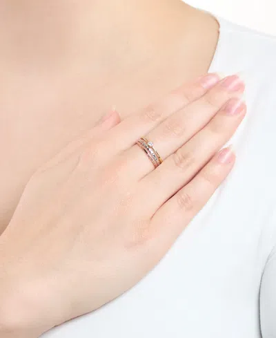 Macy's 3-piece Cubic Zirconia Ring Set (0.12 Ct. T.w.) In Tri Tone Sterling Silver In Gold