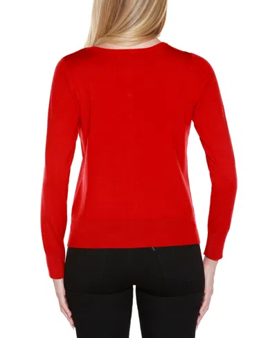 Belldini Plus Size Embellished Neckline Cardigan Sweater In Red